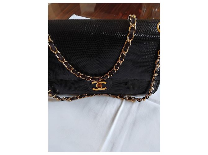 Borsa Chanel Timeless Classic in pelle di lucertola marrone con finiture oro - vista 7