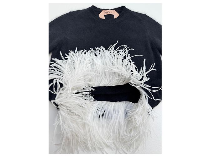 No 21 N°21 Pull Noir à Plumes Pré-Fall 2015 - vue 8
