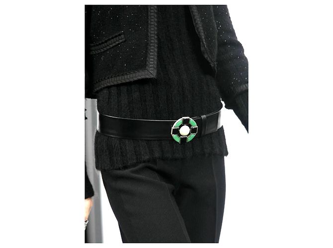 Cintura Chanel Gripoix in pelle e suede nero e verde - vista 13