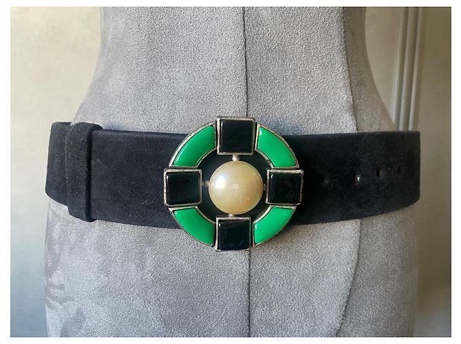 Cintura Chanel Gripoix in pelle e suede nero e verde - vista 2