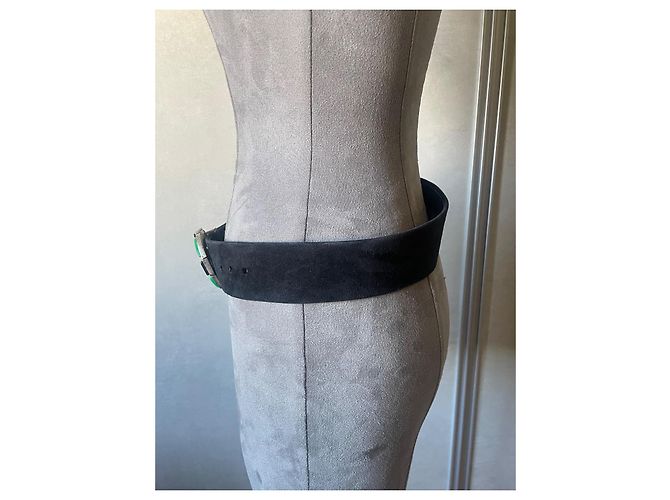 Cintura Chanel Gripoix in pelle e suede nero e verde - vista 4
