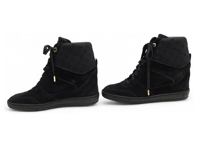 ZAPATOS DE DEPORTIVA CON TACÓN CUÑA LOUIS VUITTON MONOGRAMA 39.5 SEDA Negro - vista 2
