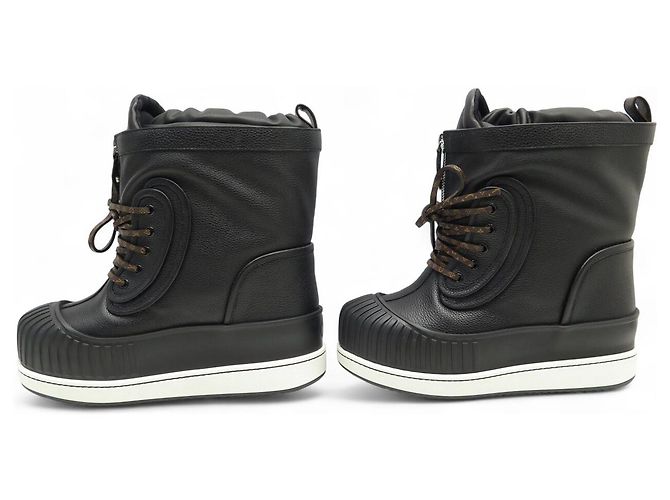 NUEVAS BOTINES LOUIS VUITTON 1A8C08 SLALOM FLAT HALF BOOTS MONOGRAM 40 NIEVE Negro - vista 2