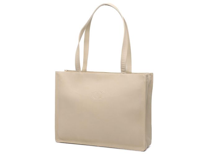 Chanel Braune Lammleder Prägung CC Camellia Tote Beige - Ansicht 2