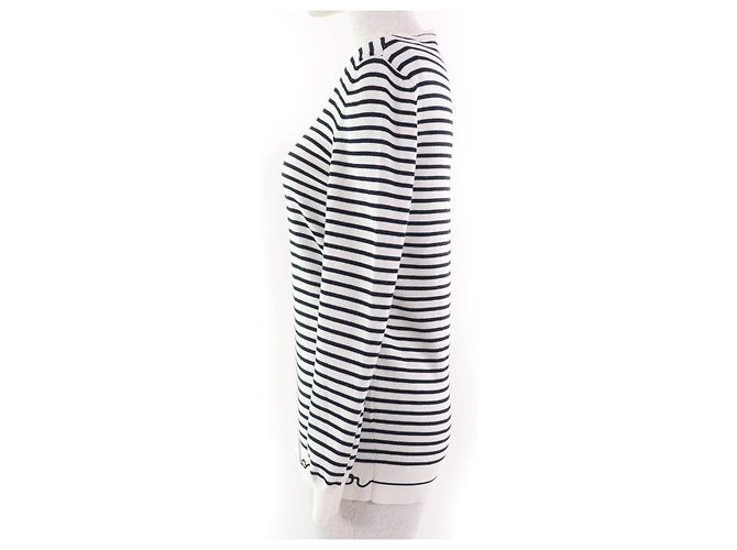 Camiseta de manga larga de algodón con patrón de borde logo Moncler Negro Blanco Crudo - vista 2