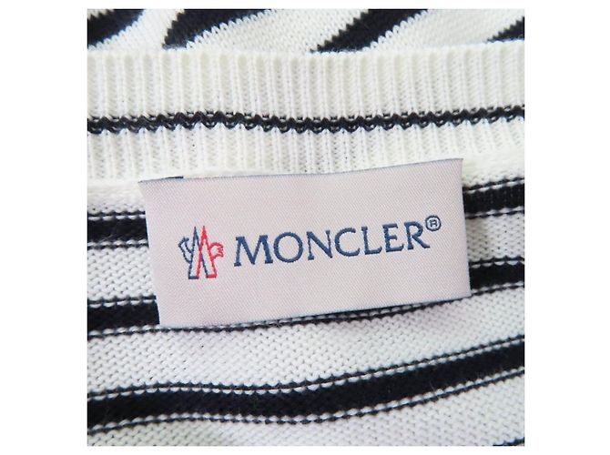 Camiseta de manga larga de algodón con patrón de borde logo Moncler Negro Blanco Crudo - vista 6