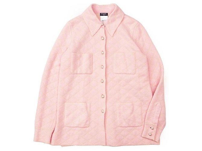 Chaqueta de seda de cachemira matelassé de Chanel Rosa Beige - vista 11