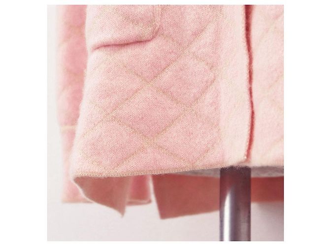 Chaqueta de seda de cachemira matelassé de Chanel Rosa Beige - vista 14