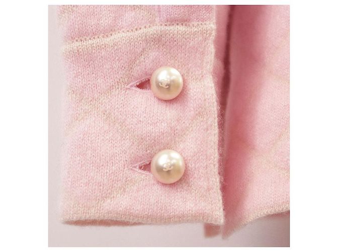 Chaqueta de seda de cachemira matelassé de Chanel Rosa Beige - vista 16