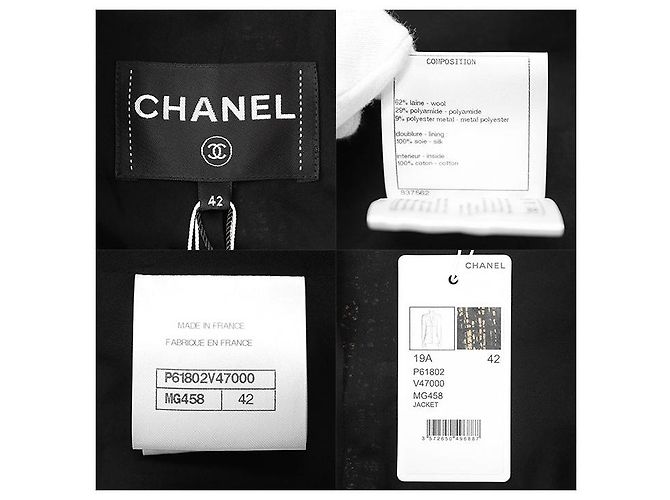 Chanel Wool Blend Tweed Collarless Jacket Black Golden - view 10