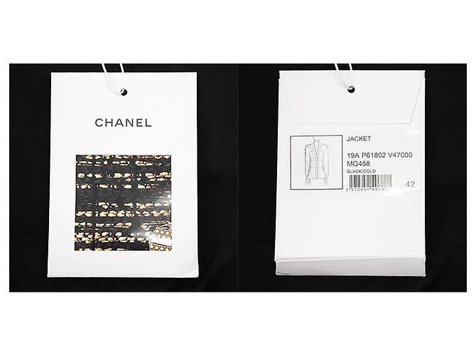 Chanel Wool Blend Tweed Collarless Jacket Black Golden - view 11