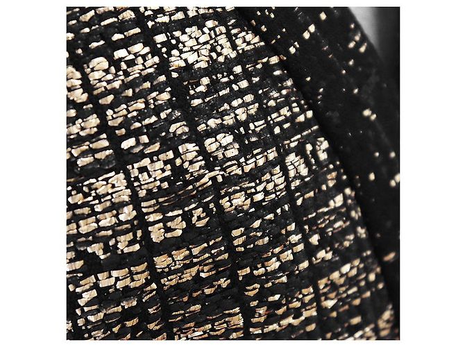 Chanel Wool Blend Tweed Collarless Jacket Black Golden - view 16