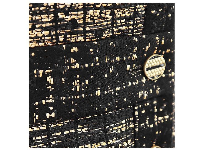 Chanel Wool Blend Tweed Collarless Jacket Black Golden - view 17