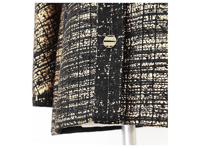 Chanel Wool Blend Tweed Collarless Jacket Black Golden - view 3
