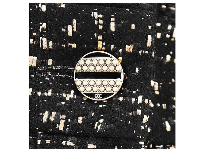 Chanel Wool Blend Tweed Collarless Jacket Black Golden - view 4