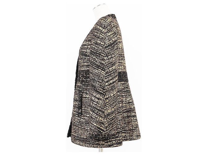 Chanel Wool Blend Tweed Collarless Jacket Black Golden - view 6