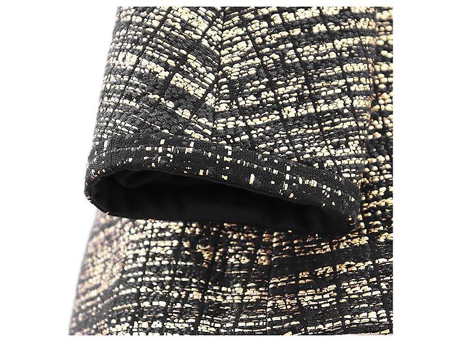 Chanel Wool Blend Tweed Collarless Jacket Black Golden - view 7