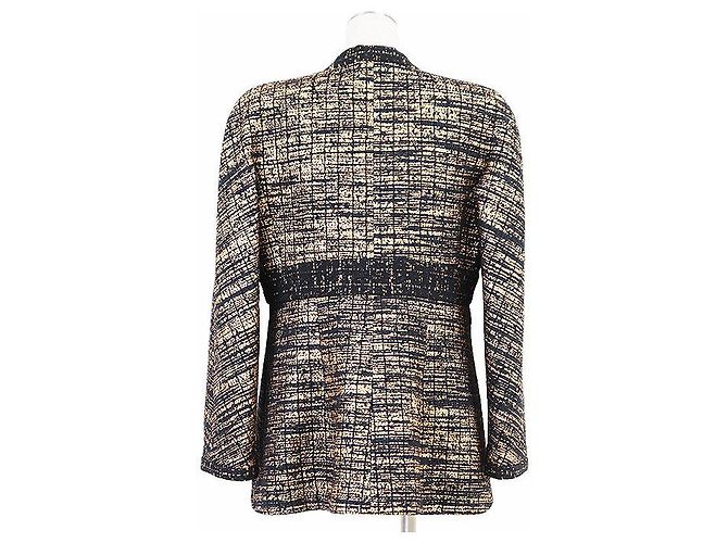 Chanel Wool Blend Tweed Collarless Jacket Black Golden - view 8