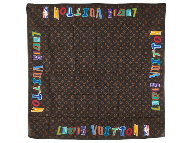 Set di sciarpe in cotone e seta Louis Vuitton Monogram Letters × NBA Marrone - vista 3