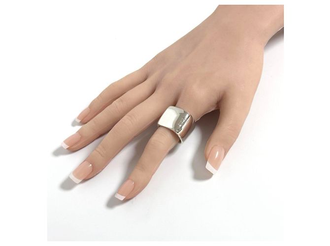 Anello quadrato largo vintage Chanel in argento sterling 925 - vista 10