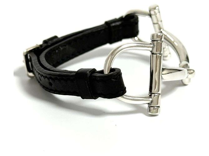 Bracciale Charm Horsebit Hermès Nero Argento - vista 4