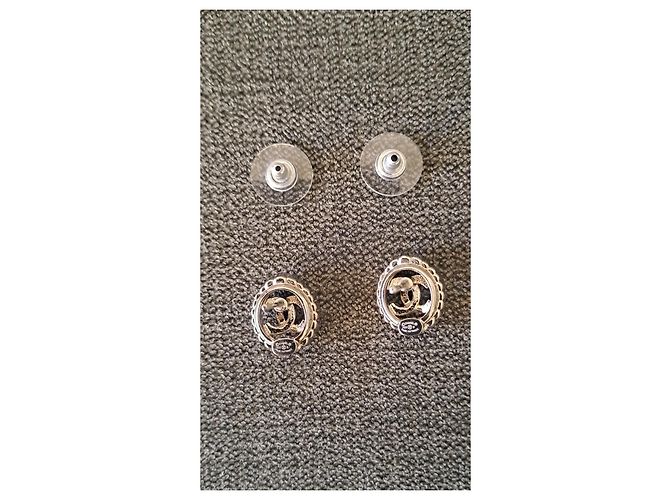 Cambon Orecchini Chanel CC Argento a Forma Ovale con Strass Doppio C Silver hardware - vista 8