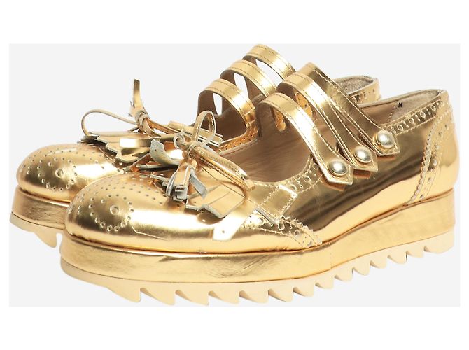 Autre Marque Goldfransen-Plateauschuhe - Größe EU 40 Golden - Ansicht 2