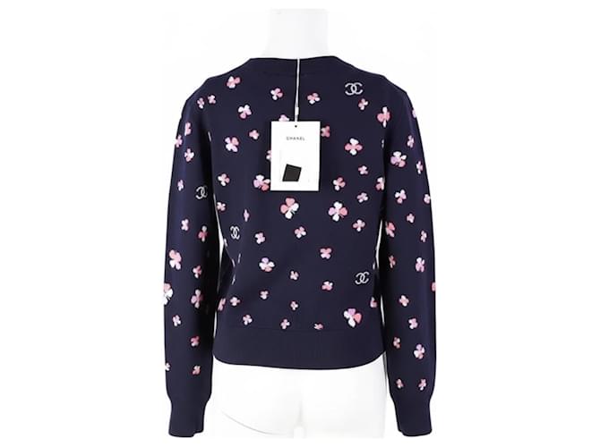 Chanel Pullover mit Blumenmuster aus Kaschmir Dunkelblau Marineblau - Ansicht 2
