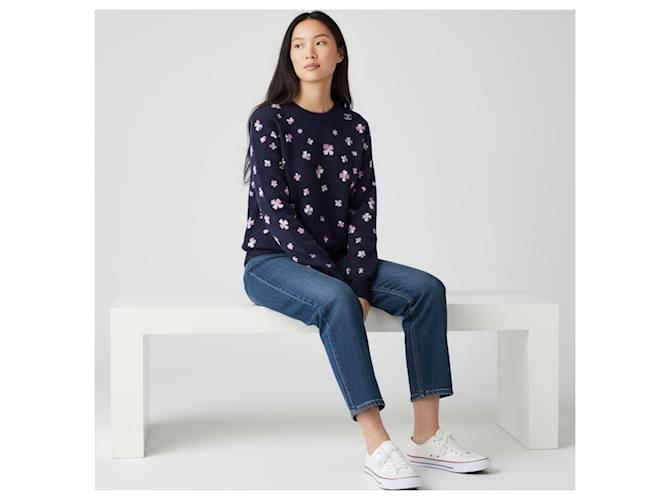 Chanel Pullover mit Blumenmuster aus Kaschmir Dunkelblau Marineblau - Ansicht 8