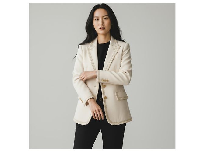 Blazer Gucci de Crepé de Doble Botonadura Crema - vista 4