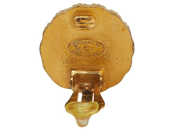 Orecchini rotondi Vintage Chanel Coco Mark D'oro Verde - vista 3