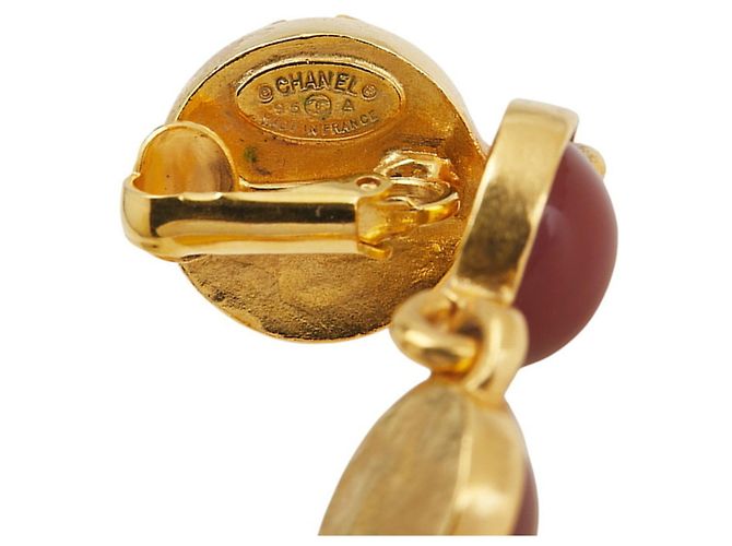 Orecchini rotondi a pendolo Cocomark vintage di Chanel D'oro Bordò - vista 3