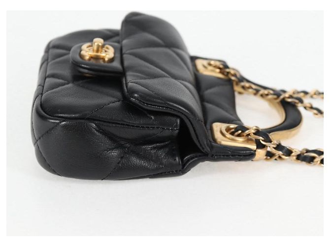 Chanel Lady Handle Klappkartenhalter aus gestepptem Kalbsleder mit Kette Schwarz - Ansicht 4