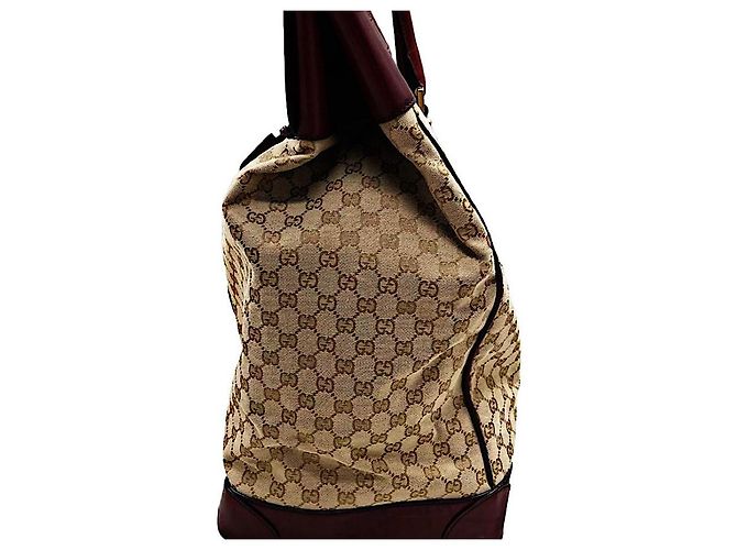 Borsa da viaggio oversize Gucci Monogramma GG in coccodrillo e pelle beige - vista 5