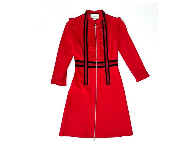 Vestido Gucci de Jersey Rojo con Detalles Web Roja - vista 10