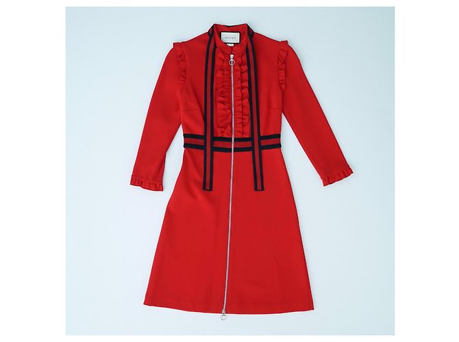 Vestido Gucci de Jersey Rojo con Detalles Web Roja - vista 2