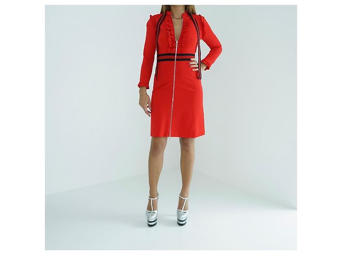 Vestido Gucci de Jersey Rojo con Detalles Web Roja - vista 4