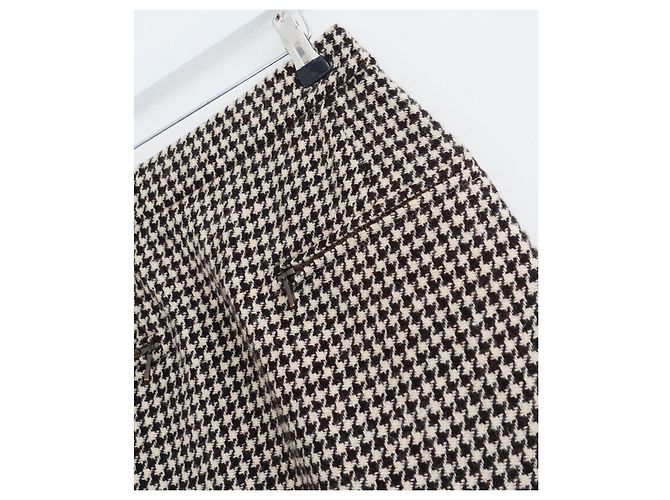 Falda de tweed de pata de gallo Chanel Detalle de cremallera Otoño 2015 15K Castaño - vista 4