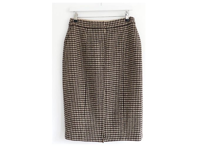 Falda de tweed de pata de gallo Chanel Detalle de cremallera Otoño 2015 15K Castaño - vista 6