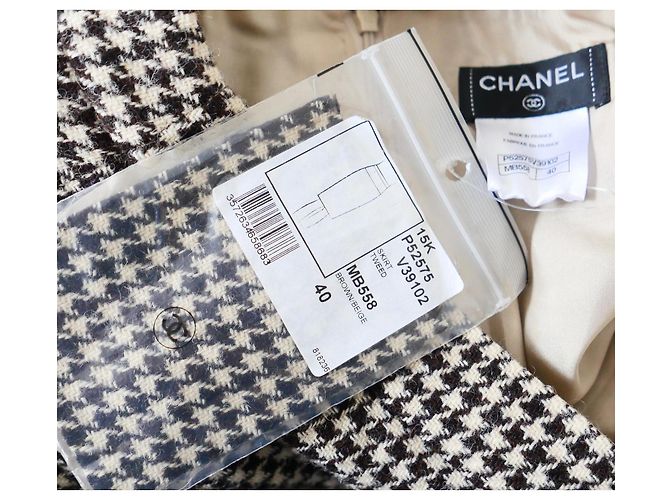 Falda de tweed de pata de gallo Chanel Detalle de cremallera Otoño 2015 15K Castaño - vista 9