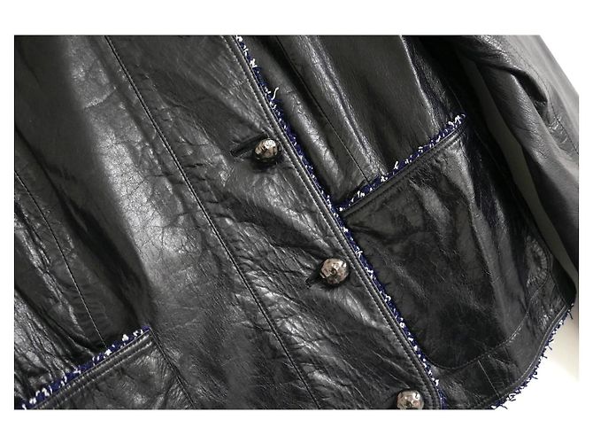 Chanel Fall 2016 Tweed Trim Leather Boxy Jacket Navy blue - view 3