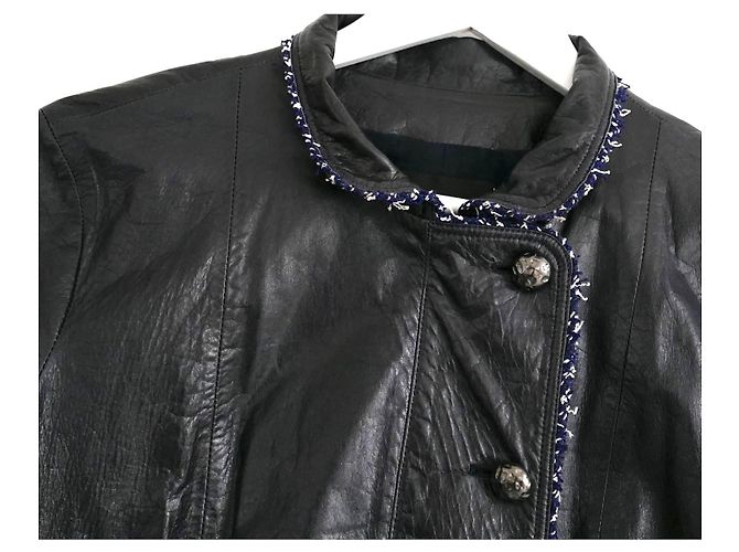 Chanel Fall 2016 Tweed Trim Leather Boxy Jacket Navy blue - view 5