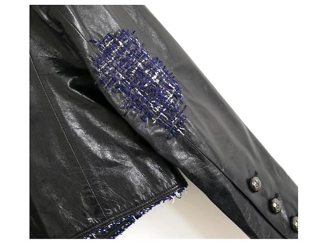 Chanel Fall 2016 Tweed Trim Leather Boxy Jacket Navy blue - view 7