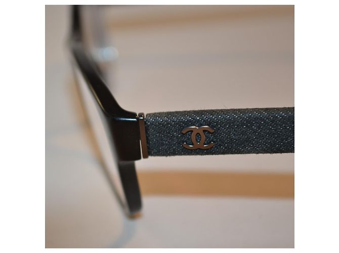 Occhiali Chanel neri e denim Nero Blu - vista 4