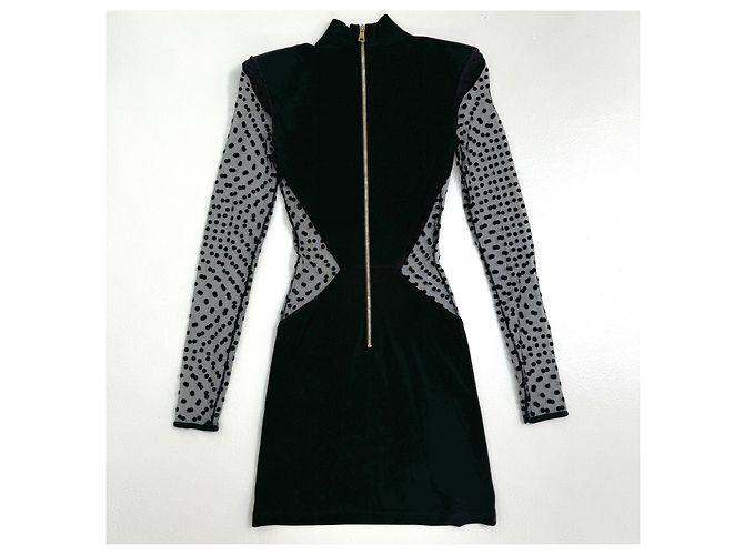 Balmain Minikleid aus schwarzem Polka-Dot-Mesh - Ansicht 4