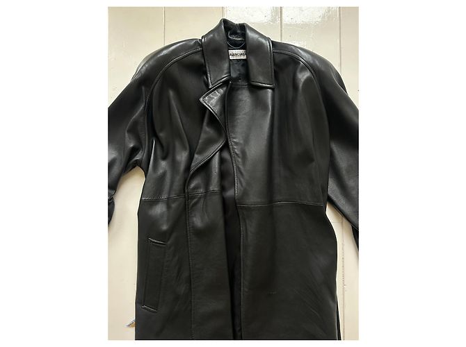 Trench coat de cuero con cinturón Balenciaga Negro - vista 10