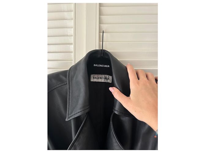 Trench coat de cuero con cinturón Balenciaga Negro - vista 13
