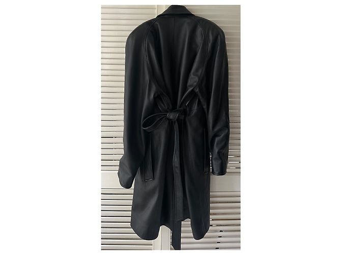 Trench coat de cuero con cinturón Balenciaga Negro - vista 14