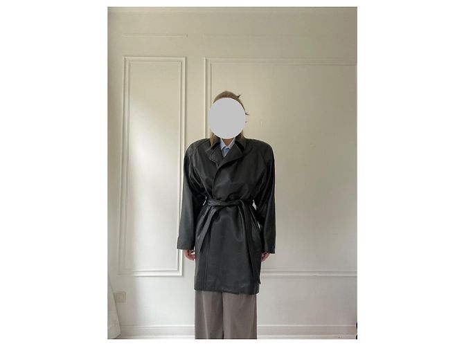 Trench coat de cuero con cinturón Balenciaga Negro - vista 2