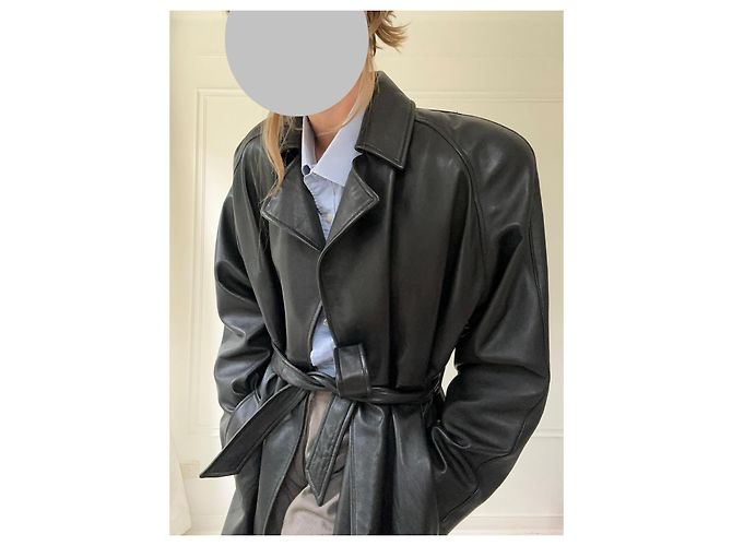 Trench coat de cuero con cinturón Balenciaga Negro - vista 4
